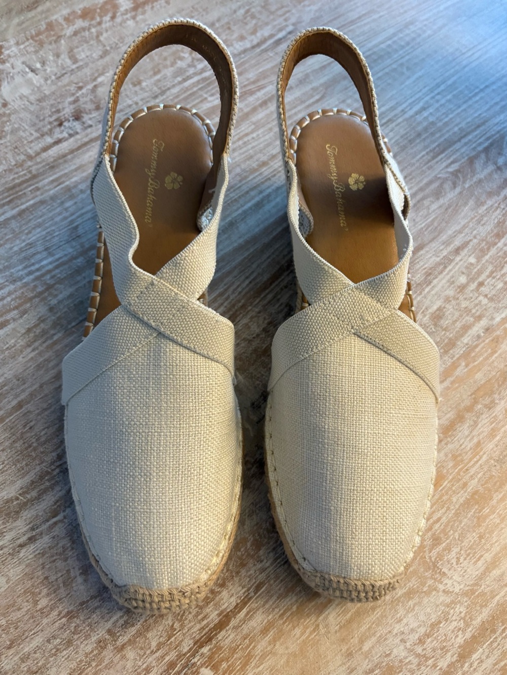 Tommy Bahama Wedge Cream Cross-Strap Slingback Espadrilles Size8.5 Never Worn